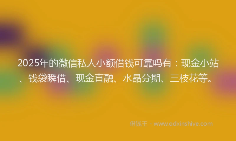2025年的微信私人小额借钱可靠吗有：现金小站、钱袋瞬借、现金直融、水晶分期、三枝花等。