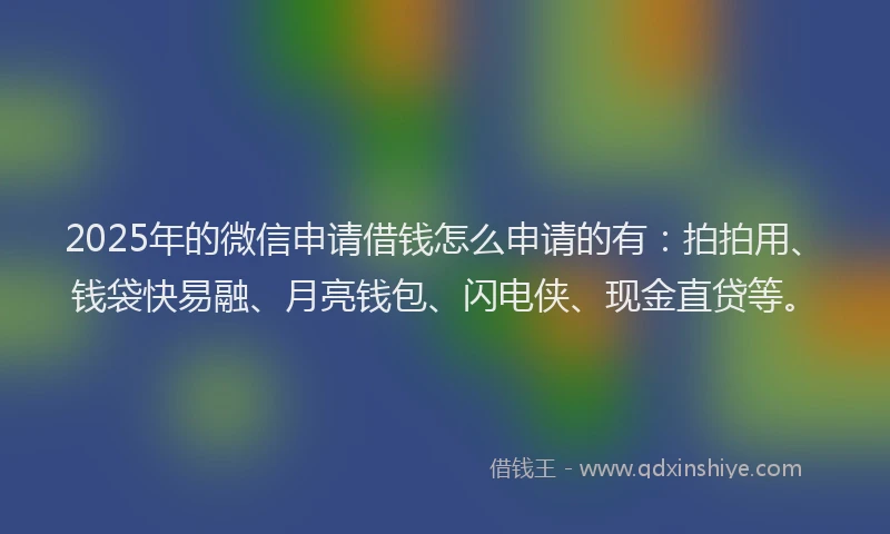 2025年的微信申请借钱怎么申请的有：拍拍用、钱袋快易融、月亮钱包、闪电侠、现金直贷等。