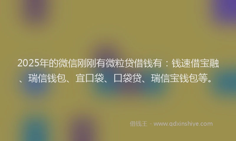 2025年的微信刚刚有微粒贷借钱有：钱速借宝融、瑞信钱包、宜口袋、口袋贷、瑞信宝钱包等。