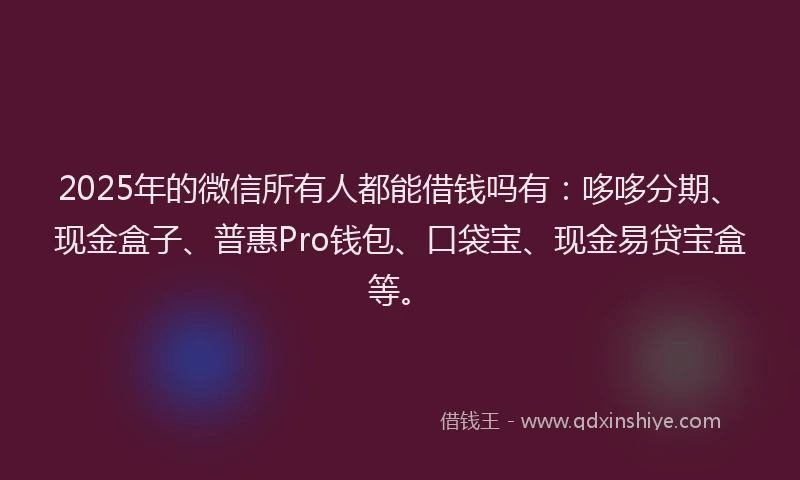 2025年的微信所有人都能借钱吗有：哆哆分期、现金盒子、普惠Pro钱包、口袋宝、现金易贷宝盒等。