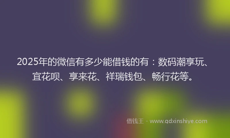 2025年的微信有多少能借钱的有：数码潮享玩、宜花呗、享来花、祥瑞钱包、畅行花等。