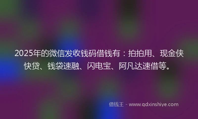 2025年的微信发收钱码借钱有：拍拍用、现金侠快贷、钱袋速融、闪电宝、阿凡达速借等。