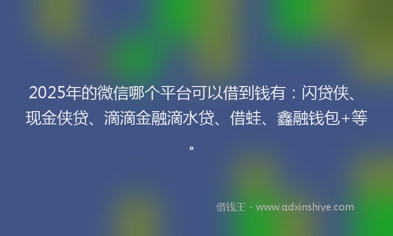 2025年的微信哪个平台可以借到钱有：闪贷侠、现金侠贷、滴滴金融滴水贷、借蛙、鑫融钱包+等。