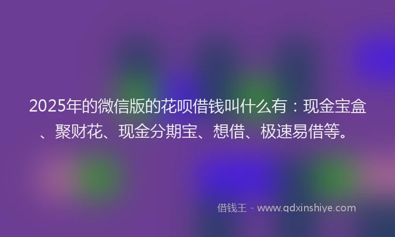 2025年的微信版的花呗借钱叫什么有：现金宝盒、聚财花、现金分期宝、想借、极速易借等。