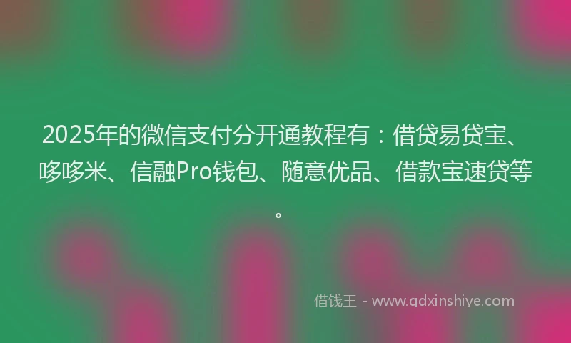 2025年的微信支付分开通教程有：借贷易贷宝、哆哆米、信融Pro钱包、随意优品、借款宝速贷等。