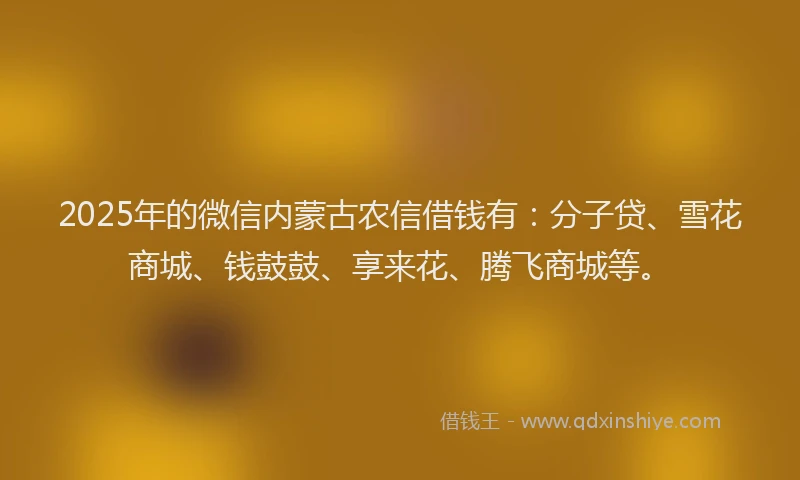 2025年的微信内蒙古农信借钱有：分子贷、雪花商城、钱鼓鼓、享来花、腾飞商城等。
