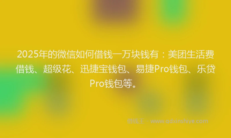 2025年的微信如何借钱一万块钱有：美团生活费借钱、超级花、迅捷宝钱包、易捷Pro钱包、乐贷Pro钱包等。