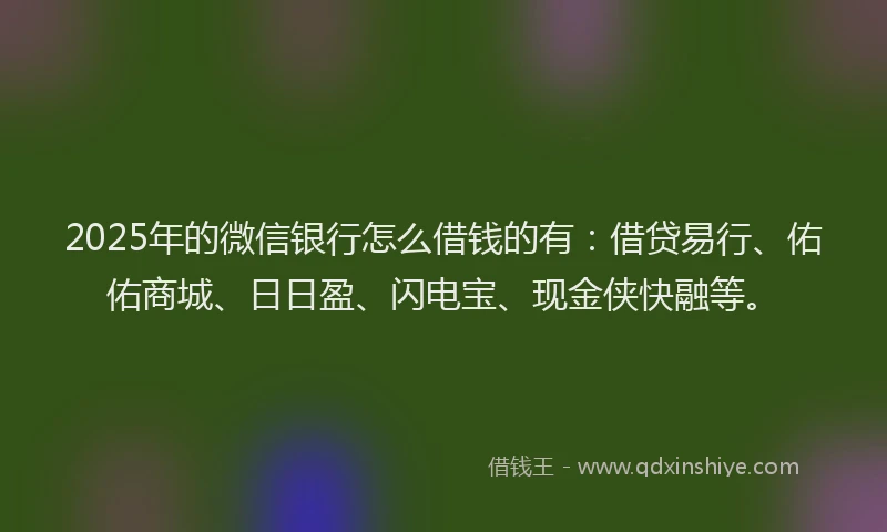 2025年的微信银行怎么借钱的有：借贷易行、佑佑商城、日日盈、闪电宝、现金侠快融等。
