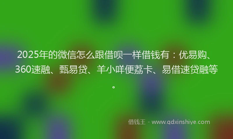2025年的微信怎么跟借呗一样借钱有：优易购、360速融、甄易贷、羊小咩便荔卡、易借速贷融等。