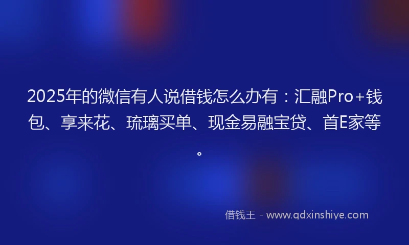 2025年的微信有人说借钱怎么办有：汇融Pro+钱包、享来花、琉璃买单、现金易融宝贷、首E家等。