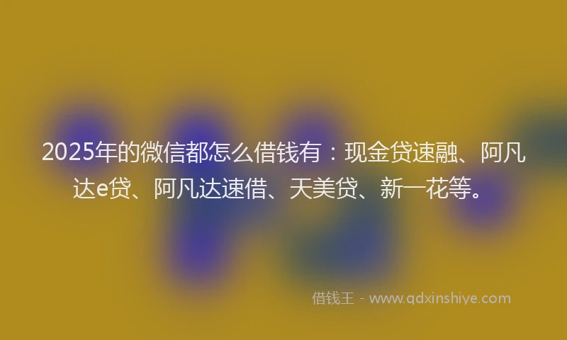 2025年的微信都怎么借钱有:现金贷速融、阿凡达e贷、阿凡达速借、天美贷、新一花等。