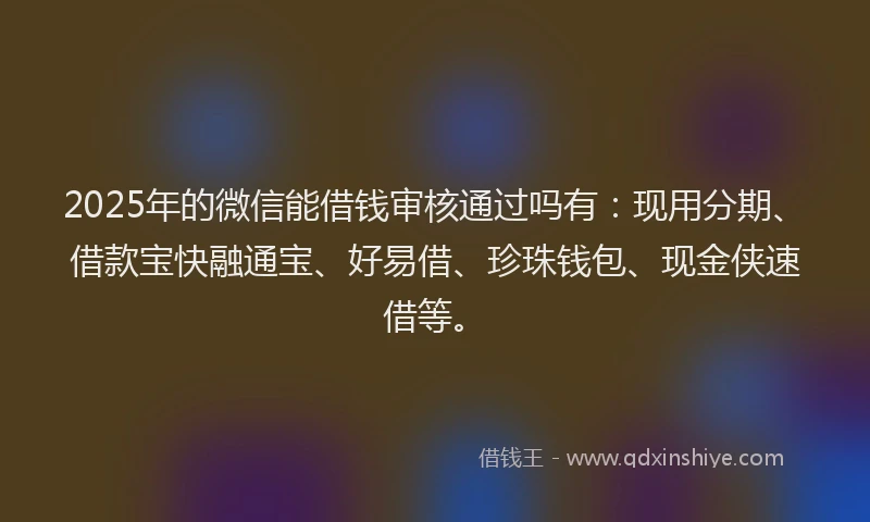 2025年的微信能借钱审核通过吗有：现用分期、借款宝快融通宝、好易借、珍珠钱包、现金侠速借等。