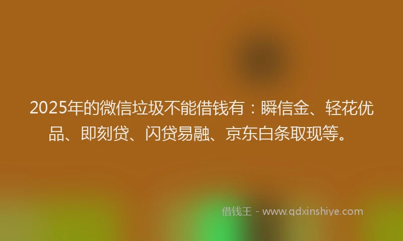 2025年的微信垃圾不能借钱有：瞬信金、轻花优品、即刻贷、闪贷易融、京东白条取现等。