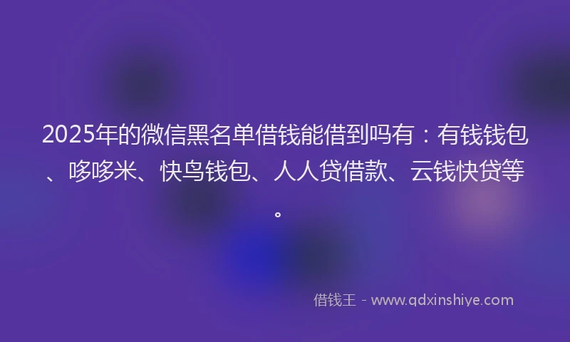 2025年的微信黑名单借钱能借到吗有：有钱钱包、哆哆米、快鸟钱包、人人贷借款、云钱快贷等。