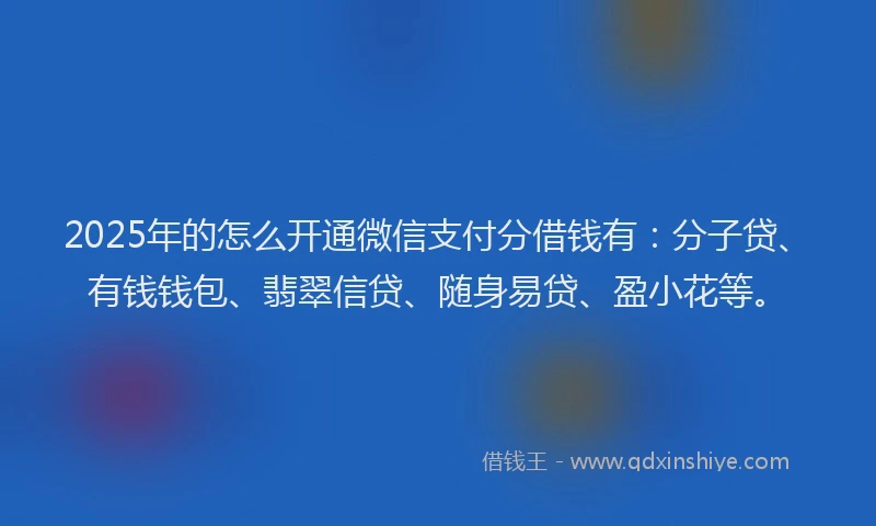 2025年的怎么开通微信支付分借钱有：分子贷、有钱钱包、翡翠信贷、随身易贷、盈小花等。