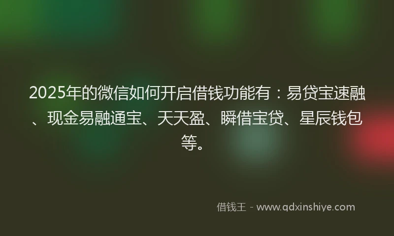 2025年的微信如何开启借钱功能有：易贷宝速融、现金易融通宝、天天盈、瞬借宝贷、星辰钱包等。