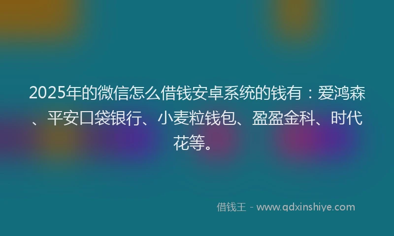 2025年的微信怎么借钱安卓系统的钱有：爱鸿森、平安口袋银行、小麦粒钱包、盈盈金科、时代花等。