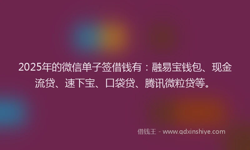 2025年的微信单子签借钱有：融易宝钱包、现金流贷、速下宝、口袋贷、腾讯微粒贷等。