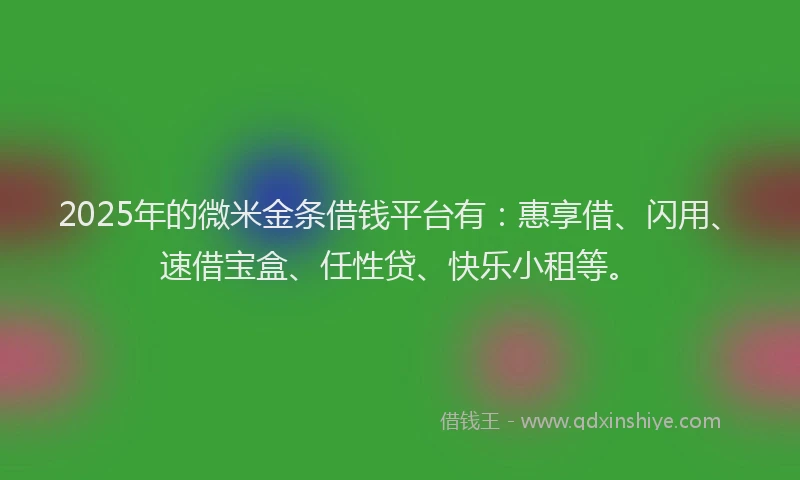 2025年的微米金条借钱平台有：惠享借、闪用、速借宝盒、任性贷、快乐小租等。