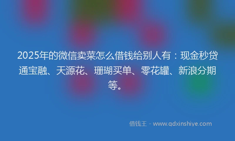 2025年的微信卖菜怎么借钱给别人有：现金秒贷通宝融、天源花、珊瑚买单、零花罐、新浪分期等。