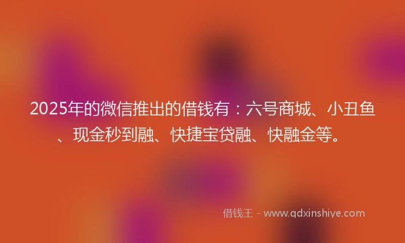 2025年的微信推出的借钱有：六号商城、小丑鱼、现金秒到融、快捷宝贷融、快融金等。