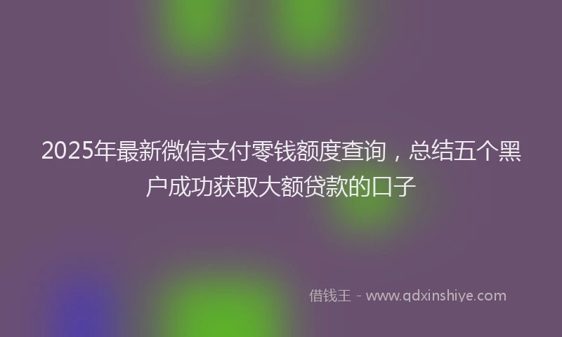 2025年最新微信支付零钱额度查询，总结五个黑户成功获取大额贷款的口子