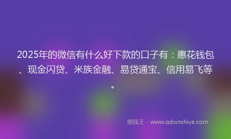 2025年的微信有什么好下款的口子有：惠花钱包、现金闪贷、米族金融、易贷通宝、信用易飞等。