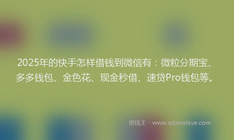 2025年的快手怎样借钱到微信有：微粒分期宝、多多钱包、金色花、现金秒借、速贷Pro钱包等。
