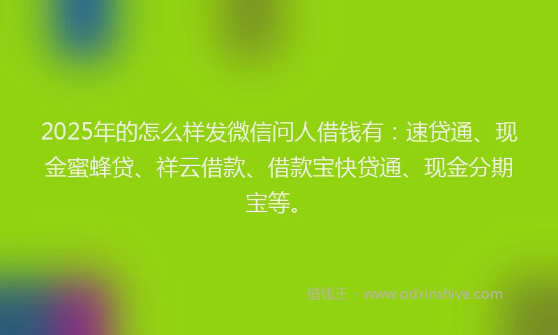 2025年的怎么样发微信问人借钱有：速贷通、现金蜜蜂贷、祥云借款、借款宝快贷通、现金分期宝等。
