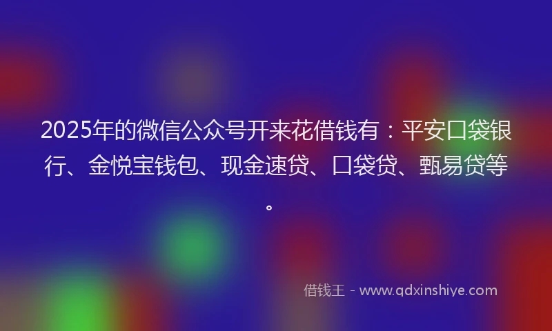 2025年的微信公众号开来花借钱有：平安口袋银行、金悦宝钱包、现金速贷、口袋贷、甄易贷等。