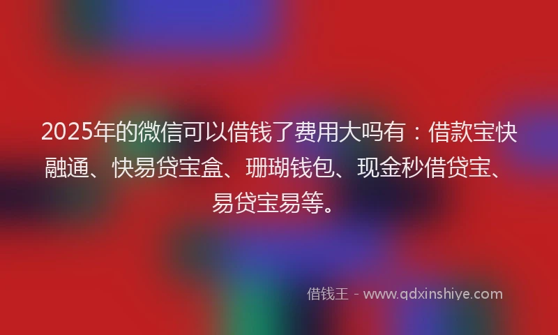 2025年的微信可以借钱了费用大吗有：借款宝快融通、快易贷宝盒、珊瑚钱包、现金秒借贷宝、易贷宝易等。