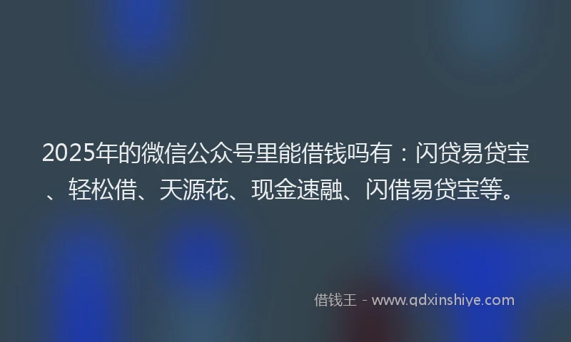 2025年的微信公众号里能借钱吗有：闪贷易贷宝、轻松借、天源花、现金速融、闪借易贷宝等。