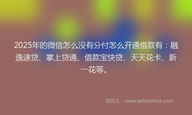 2025年的微信怎么没有分付怎么开通借款有：融逸速贷、掌上贷通、借款宝快贷、天天花卡、新一花等。