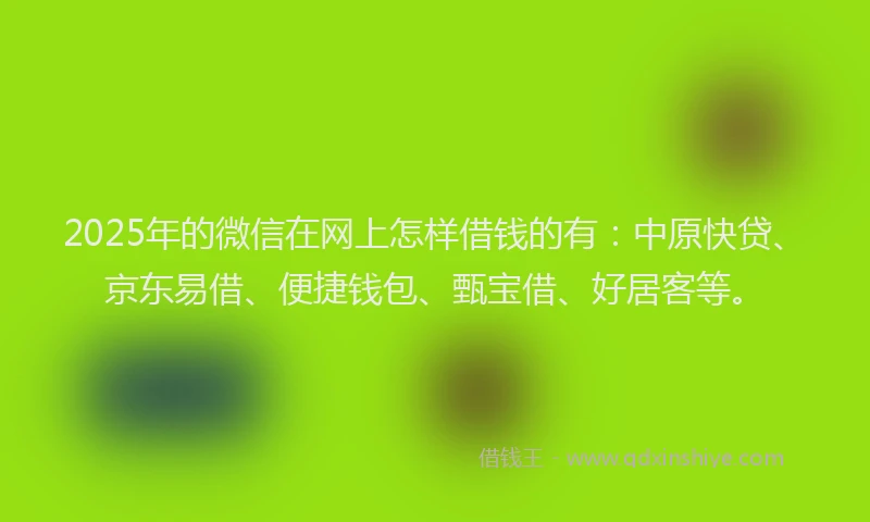 2025年的微信在网上怎样借钱的有：中原快贷、京东易借、便捷钱包、甄宝借、好居客等。