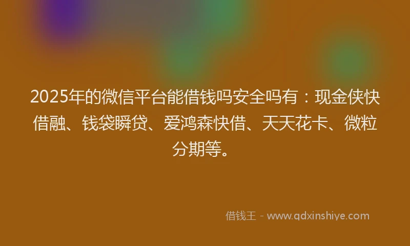 2025年的微信平台能借钱吗安全吗有：现金侠快借融、钱袋瞬贷、爱鸿森快借、天天花卡、微粒分期等。
