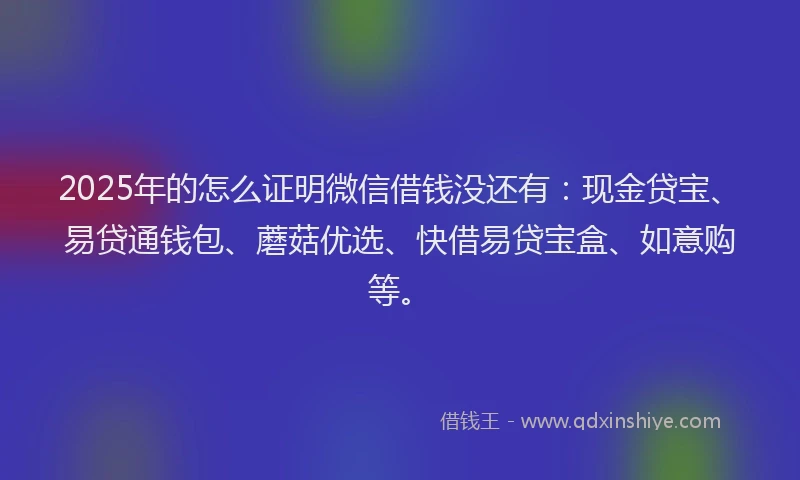 2025年的怎么证明微信借钱没还有：现金贷宝、易贷通钱包、蘑菇优选、快借易贷宝盒、如意购等。