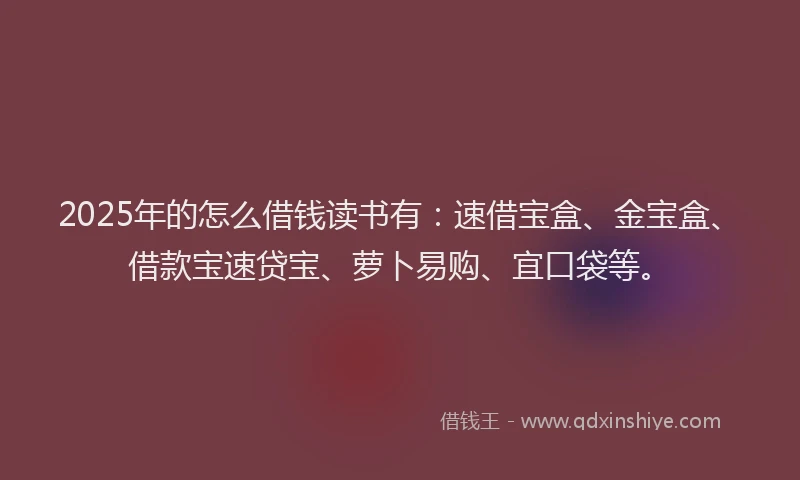 2025年的怎么借钱读书有：速借宝盒、金宝盒、借款宝速贷宝、萝卜易购、宜口袋等。