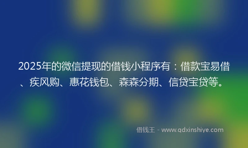 2025年的微信提现的借钱小程序有：借款宝易借、疾风购、惠花钱包、森森分期、信贷宝贷等。