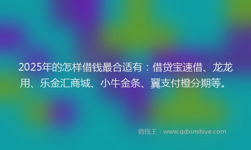 2025年的怎样借钱最合适有：借贷宝速借、龙龙用、乐金汇商城、小牛金条、翼支付橙分期等。