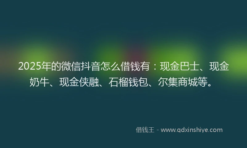 2025年的微信抖音怎么借钱有：现金巴士、现金奶牛、现金侠融、石榴钱包、尔集商城等。