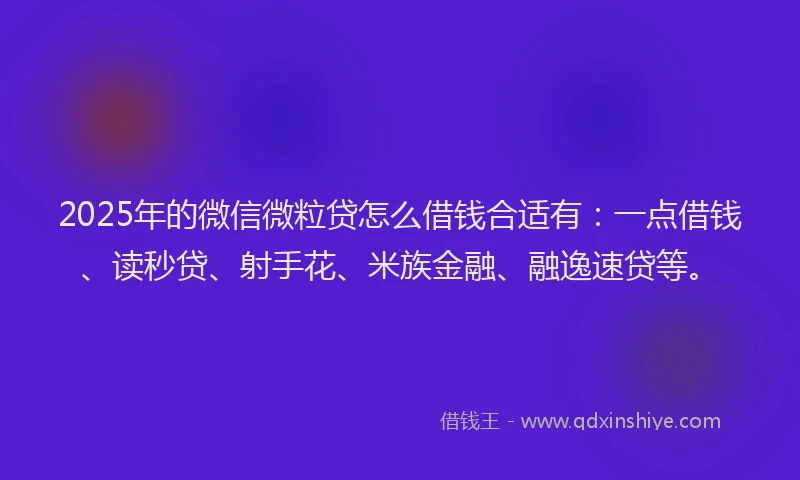 2025年的微信微粒贷怎么借钱合适有：一点借钱、读秒贷、射手花、米族金融、融逸速贷等。
