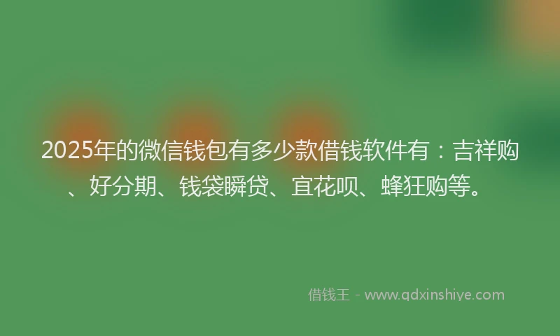 2025年的微信钱包有多少款借钱软件有：吉祥购、好分期、钱袋瞬贷、宜花呗、蜂狂购等。