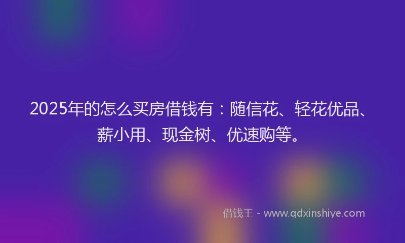 2025年的怎么买房借钱有：随信花、轻花优品、薪小用、现金树、优速购等。