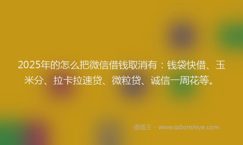 2025年的怎么把微信借钱取消有：钱袋快借、玉米分、拉卡拉速贷、微粒贷、诚信一周花等。