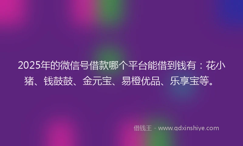 2025年的微信号借款哪个平台能借到钱有：花小猪、钱鼓鼓、金元宝、易橙优品、乐享宝等。