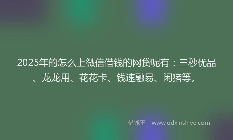 2025年的怎么上微信借钱的网贷呢有：三秒优品、龙龙用、花花卡、钱速融易、闲猪等。