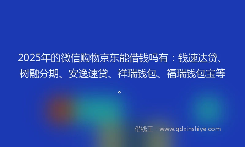 2025年的微信购物京东能借钱吗有：钱速达贷、树融分期、安逸速贷、祥瑞钱包、福瑞钱包宝等。