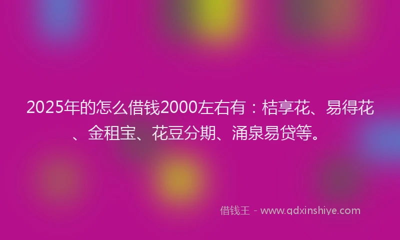 2025年的怎么借钱2000左右有：桔享花、易得花、金租宝、花豆分期、涌泉易贷等。