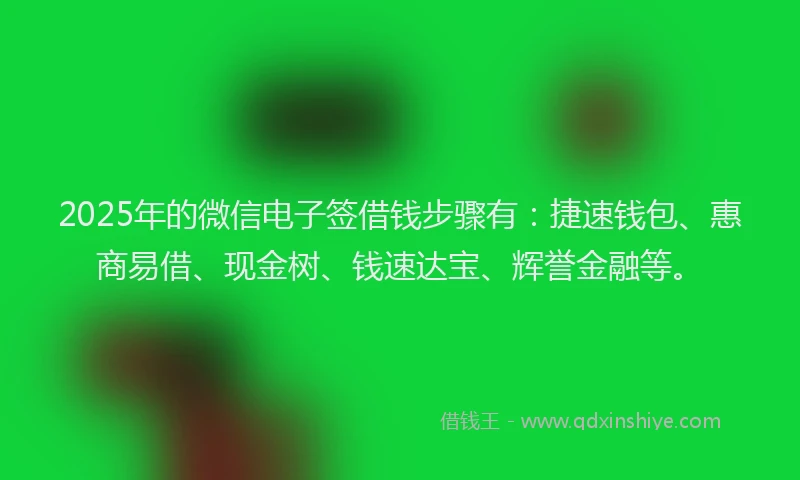 2025年的微信电子签借钱步骤有：捷速钱包、惠商易借、现金树、钱速达宝、辉誉金融等。