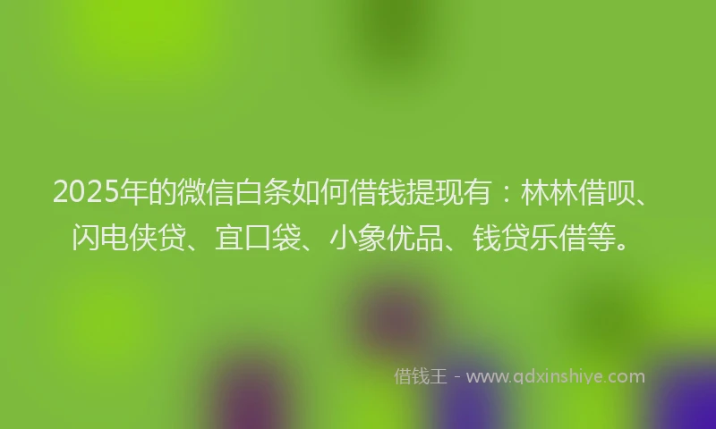 2025年的微信白条如何借钱提现有：林林借呗、闪电侠贷、宜口袋、小象优品、钱贷乐借等。